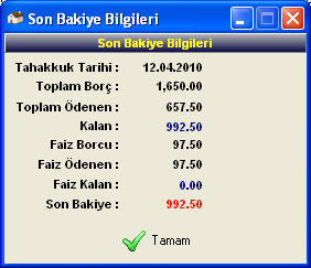 14 Ödeme Türüne Göre Dağılım butonu ile ortağın yaptığı ödemelerin ödeme türlerine göre görüntülenmesi sağlanır.