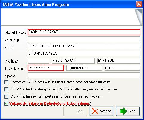 Tabim Kooperatif Otomasyon Programını demodan kurtarıp, çalıģır hale getirmek için Tabim Kooperatif Otomasyon Programının ana ekranında bulunan yazısının üzerine tıklamanız gerekir.