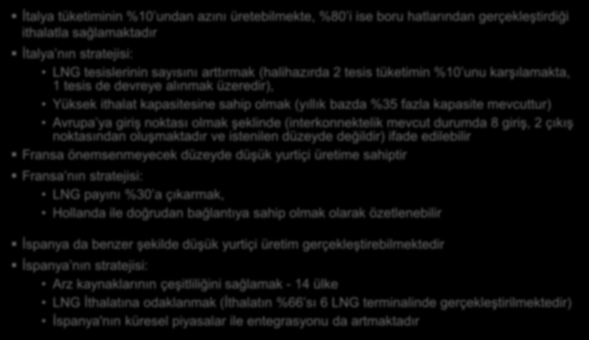 Uluslararası Piyasaların Analizi: A&Ü, Toplama ve İşleme VAS İtalya tüketiminin %10 undan azını üretebilmekte, %80 i ise boru hatlarından gerçekleştirdiği ithalatla sağlamaktadır İtalya nın