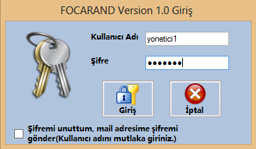 Şekil 5.FOCARAND ana kontrol yazılımı akış şeması 3. Bulgular ve Tartışma 3.1. Güvenlik Sistemi Kontrol Yazılımı (FOCARAND) Program açılışında kullanıcıyı güvenlik ekranı karşılamaktadır.