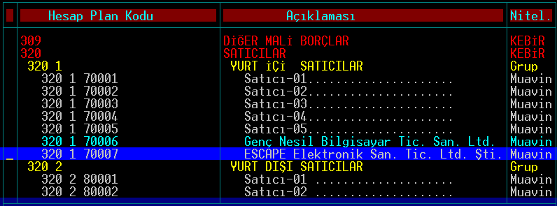 4 [] ile devam edildiğinde CARĠ PLAN ekranı gelecektir. Bu ekranda [ALT]+[INSERT] yapın ve Satıcı Cari Kart seçimini yapın.