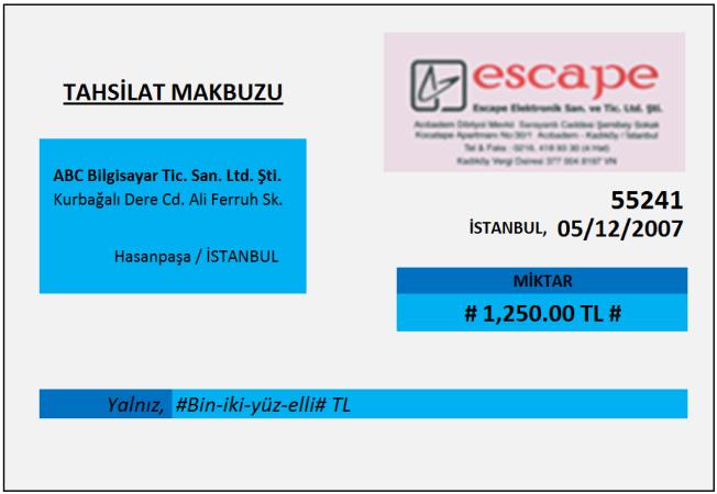 .4.. Nakit Ödeme Makbuzu (Tediye Makbuzu) 05..&&&& tarihinde ESCAPE Elektronik ten Açık Fatura ile ticari mal alınmasına karģılık olarak,000.00 TL nakit ödeme yapılmıģtır.