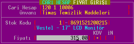 [] ile devam ederek örnek satıģ faturası satır bilgileri bölümüne gelin. yıldız [*] işaretinden sonra aranılan stok adını yazın ve [] yapın.