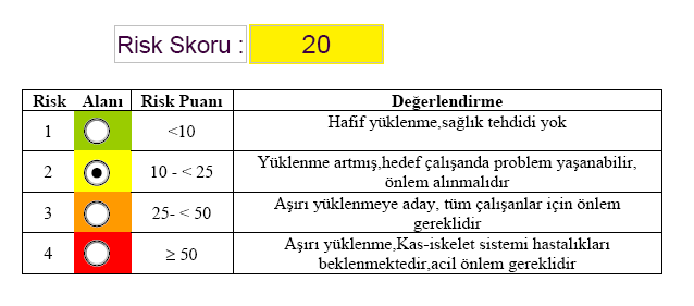 Tablo 6: LMM 1 Ergonomik Risk Değerlendirme Sonucu 20 puan seviyesindeki risk skoruna ulaģılmasına yol açan faktörler, değerlendirme formunun adımları incelendiğinde katkı payı önceliğine göre Ģu