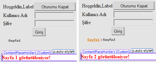 Session nesnesinin kullanımı için; Yeni bir MasterPage ve bu sayfadan iki tane türemiş sayfa oluşturun. MasterPage sayfasına aşağıdaki kontrolleri ekleyin.