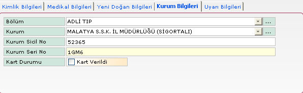 S a y f a 17 Kurum Bilgileri sekmesine; başvuru işlemlerine tanımlanan kurum bilgileri tanımlanmaktadır. Şekil 21.