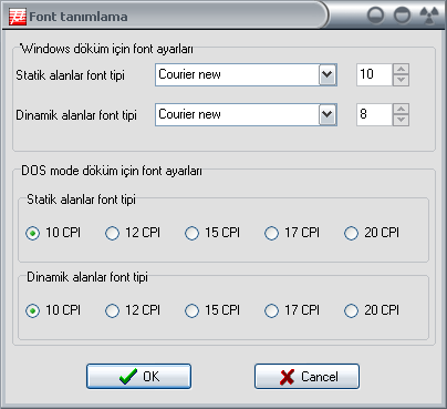 Üçüncü ikon ise, statik ve dinamik alanların font tipini ve büyüklüğünü değiştirmenize imkan verir. Üçüncü ikonu tıkladığınızda karşınıza aşağıdaki gibi bir pencere gelecektir.