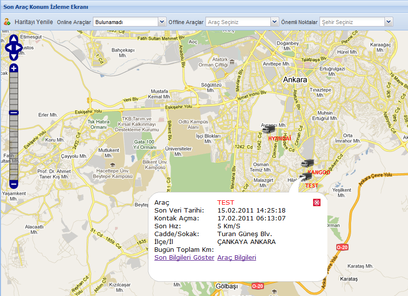 Harita Modu HARĠTA MODU bölümünde araçlarınızı harita üzerinden görüntüleyebilir ve harita üzerinde aracınızın üstüne detaylı bilgilerini görmek istediğiniz aracınızın üzerine tıkladığınızda Şekil-1