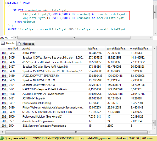 Analitik Fonksiyonlar SQL-2003 ve SQL-2008 kayitlari okurken: siralama, gruplama kiyaslama gibi ek işlevler FOKSİYON Açıklama(Belli bir sütuna göre sıralanmış kayıtlar