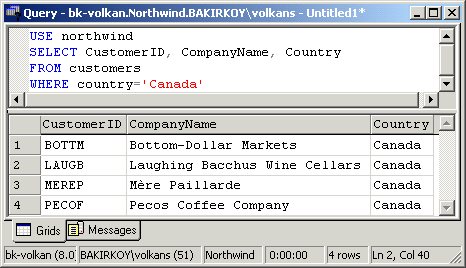 Örnek: Northwind veritabanında Customers tablosundan, Kanada daki müşterileri görüntülemek istediğimizde Country alanına bir koşul belirtmemiz gerekecektir.