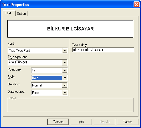 Sayfa: 5 Bu diyalog kutusunda alanlar ve işlevleri şunlardır: X : Oluşturulacak metin nesnesinin üst başlangıçtan uzaklığı Y : Oluşturulacak metin nesnesinin sol başlangıçtan uzaklığı Width :