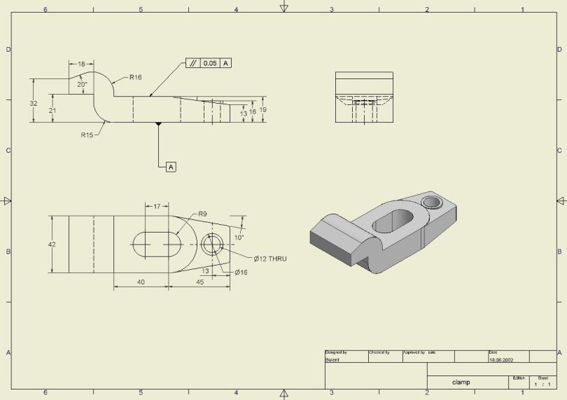 Üst görünüşte, 15 derece ölçüsünü işaretleyin ve sağ tuş menüsünden Edit Model Dimension komutunu çalıştırın. 22.