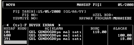 F2 MAHSUP FİŞİ Kasaya para giriş çıkışı olmayan ticari işlemlerin kaydedildiği fiştir.
