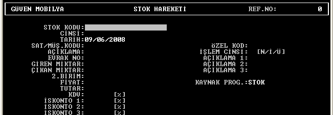 yaptırabiliriz. Sonra gelen listeden istediğimiz stok kalemini seçerek işlem yapabiliriz. Bu ekranda bulunan tuşlar kısaca şöyledir.