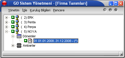 Dönem Seçimi Dönem ekleme işleminden sonra çalışılacak dönemin seçilmesi gerekir bunun için ilgili dönemin üzerinde sağ tıklayarak çalışma dönemi olarak işaretle komutu kullanılır.