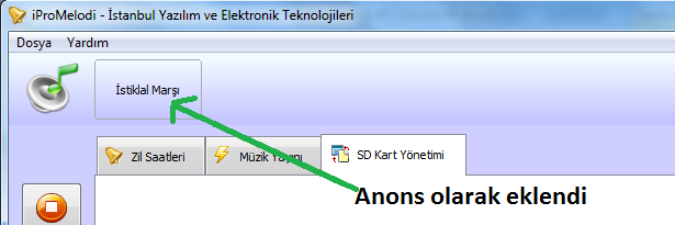 Bir Melodinin Anons Olarak Belirtilmesi Bir melodiyi anons olarak eklemek için üzerinde sağ tıklayın. Açılan pencerede "Anonslara Ekle" seçeneğine tıklayın.