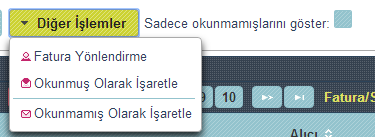 4.4 Okunmuş / Okunmamış Olarak İşaretleme Gelen Faturalar ekranında üzerinde işlem yapılmış faturaları belirlemek için kullanılan fonksiyondur. Faturalar sisteme ulaştığında Okunmamış ( )durumundadır.