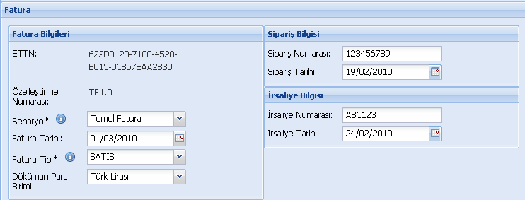 4 Temel Đşlemler 4.1 Fatura Oluşturma Fatura Oluştur ekranında yer alan alanlar doldurularak taslak fatura oluşturulur.