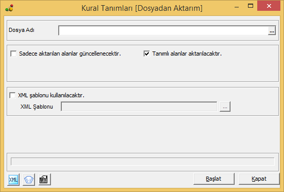 3. Oluşturulan Kuralın İçeri Veri Alımı - Dışarı Veri Aktarı ve Devri : İçeri - Dışarı Veri Aktarımı : Veri aktarım işlemi ile tanımlanan kurallar tanımlanma yapılmış olan Çalışma Alanından