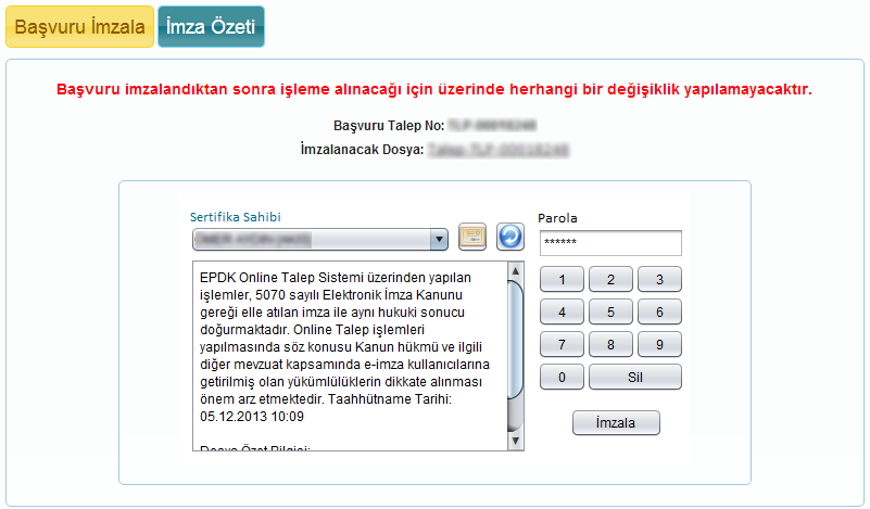 Başvurularım Sisteme eklenen başvuruların EPDK'ya iletilmesi için tamamlanması gerekmektedir. Bu işlemi yapmak için Başvurularım menüsü seçilir.