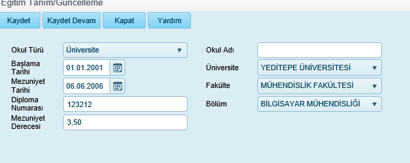 3.3.6. Eğitim Bilgileri Sistemde personel bilgileri ekranında Eğitim Bilgileri sekmesi tıklandığında personel için eğitim bilgileri geçmişi görüntülenir.