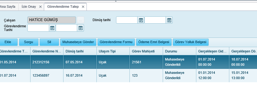 ekranından onaylanabilir.personel İşlemleri > İzin Onay ekranı tıklandığında ilgili kullanıcı kendisinin onayına gönderilen izin onaylarını yapabilir. 21.