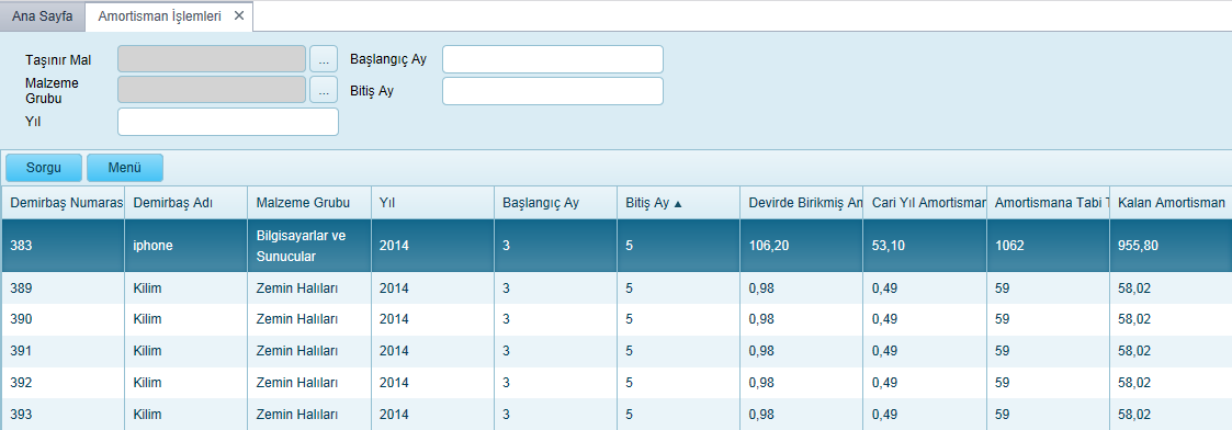 4.5.3 Zimmet Kayıtlarını Excel e Aktarma Menu butonu tıklanıp Farklı Kaydet seçildiğinde listedeki kayıtlar Excel e aktarılır. 4.