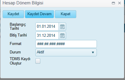 Yapılacak İşlemler : 1- Sorgulama 2- Ekle 3- Sil 4- Menü 5- Grid Sağ Click Menü 6- Tek Düzen Hesap Planı 7- Hesap Kopyala 8- Teftiş İşlemleri 5.7.1. Sorgulama Sorgulama Seçenekleri ; Durum Başlangıç Tarihi Bitiş Tarihi Akfit,İptal,Kapalı durum bilgisi Dönem Başlangıç Tarihi Dönem Bitiş Tarihi 5.