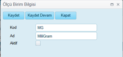 5.14.3. Silme Gridde seçili kayıt silinmek istendiğinde kullanılır. Kullanılmış ise silinemez. Aktiflik özelliği kaldırılır. 5.15.