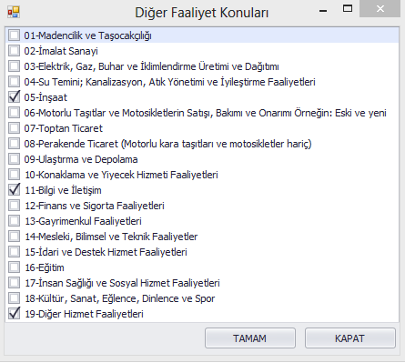 Genel Bilgiler sekmesinde; Firma bilgisi, Tüik tarafından firmalara verilen İş Kayıt Numarası, NACE kodu, şirketin yasal ve tabela unvan bilgileri, şirketin hukuki durumu (A.Ş, LTD.ŞTİ, KOOP.