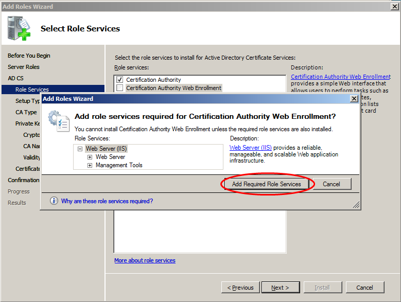 Certification Authority Web Enrollment seçeneğini tıklayınız.