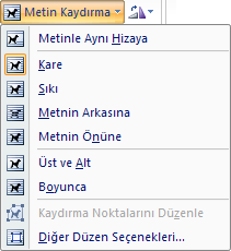 Resim Yerleştirme Seçenekleri Resim yerleştirme seçeneklerini kullanarak resimlerinizin yerleşimlerini, sıralamalarını, yönlerini, metin kaydırma şeklini ve benzeri özelliklerini ayarlayabilirsiniz.