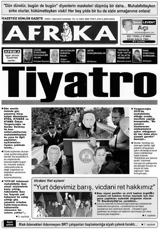 25 Mart 2015 Çarþamba Tünel ALINTI AKP'LÝLERÝN KAFASI KARIÞIK AKP'de sular ýsýndýkça Türkiye'de kafalar karýþýyor. Erdoðan hizbinin kabineyi yönetmeye çalýþtýkça tepki topladýðý saklanamýyor.