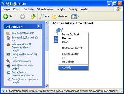 3. Yerel Ağ Bağlantısı na sağ tıklayınız