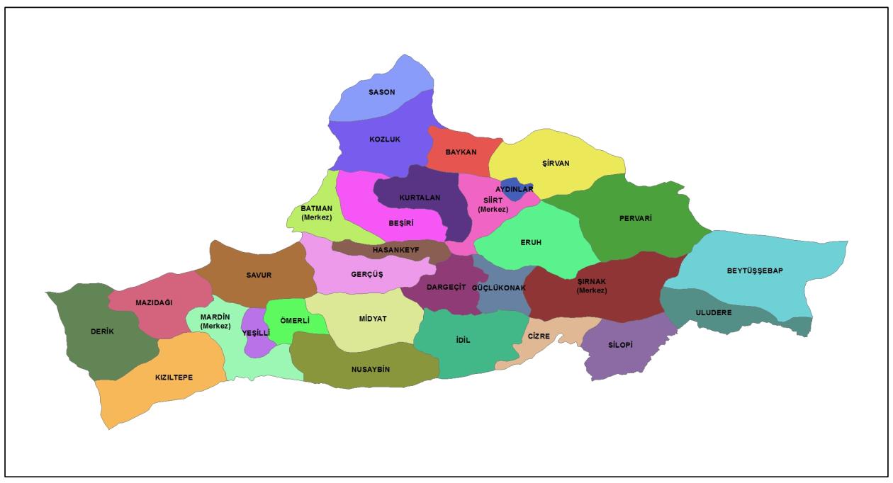 Kurtalan, Pervari, Şirvan) ilçe bulunmaktadır.