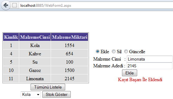 Şekil 29. Kullanılan veri tabanı ekran görüntüsü Gerçekleştirilen uygulamanın derlenip localhostta çalıştırılması ile elde edilen sonuç Şekil 30 