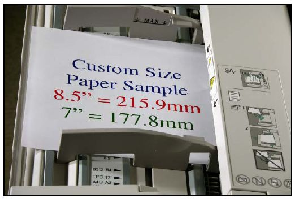 Bypass Kasetine Kağıt Yükleme Bypass kaseti, çeşitli ortam türlerinde, 100mm x 148mm ila 330mm x 488mm arasındaki 80 gsm'lik 250 kağıt alabilir. Sayfaları kasete yüklemeden önce havalandırın.