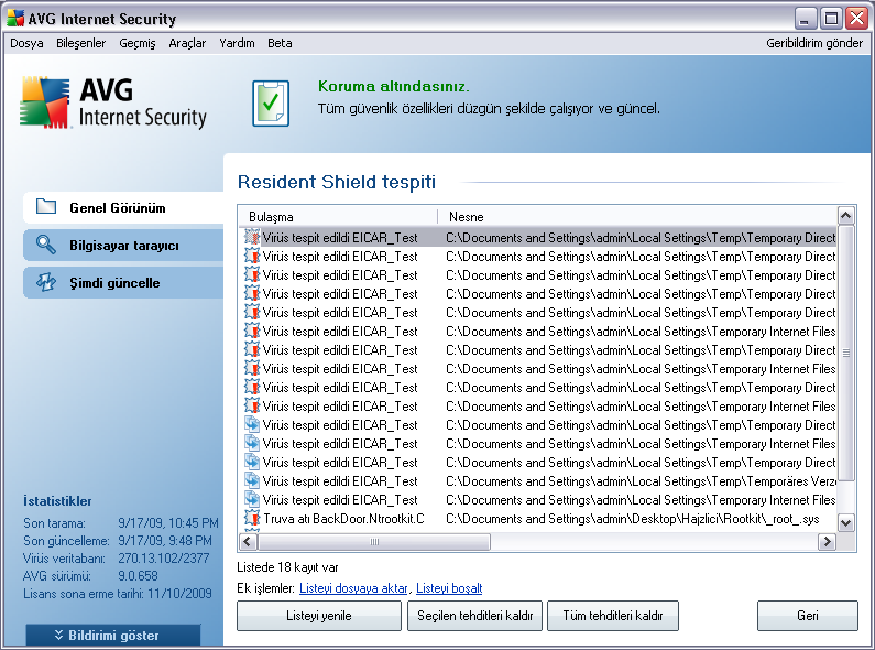 Kasaya Taşı - Virüs AVG Virüs Kasasına taşınacaktır Dosyaya git - Bu seçenek sizi şüpheli nesnenin tam konumuna yönlendirir (yeni Windows Gezgini penceresi açar) Gözardı Et - çok geçerli bir