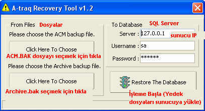 1. SUNUCU (SERVER) BLGSAYARA A-TRAQ YÜKLENMES Sunucu bilgisayara A-traq yüklenmesi i=lemini yeni ba=tan s>f>r bir data ile yüklemek ve daha önce kullan>lan bir yedekten geri yüklemek olarak 2