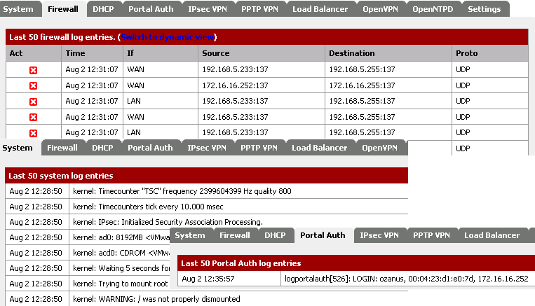 Bölüm 22: Sistem Monitor Sistem Kayıtları pfsense servisleri tarafından oluşturulan kayıtlar, birşeyler düzgün çalışmıyorsa,bir hata durumunda ve/veya