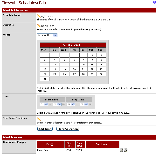 Bölüm 12: Firewall Schedules Zaman