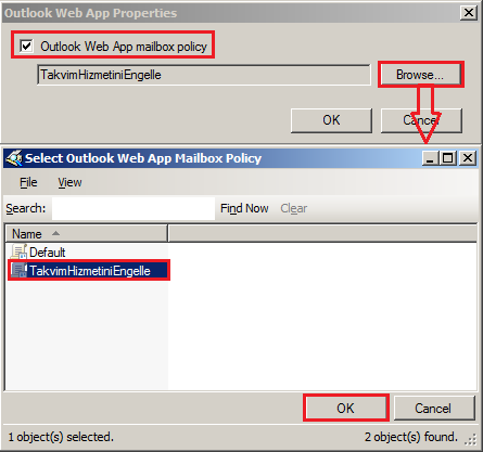 Resim 1.23: Outlook Web App politikasının kullanıcıya uygulanması 1.1.5. Exchange ActiveSync Mailbox Politikaları Mobil cihazları (akıllı telefon, tabletler vb.