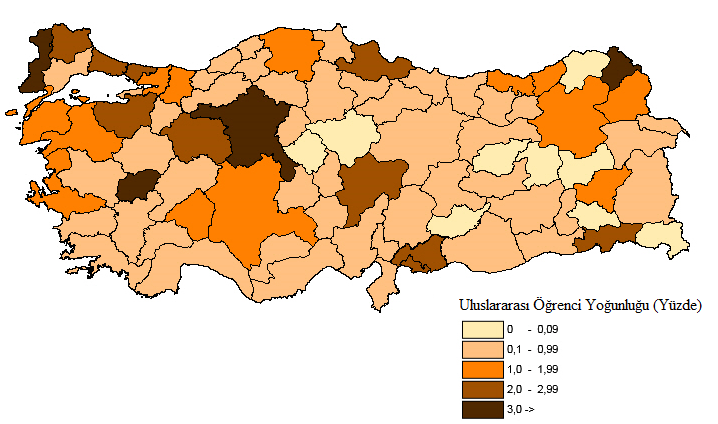 Şekil 6: Uluslararası Öğrencilerin İllere Göre Dağılımı (2013-2014) Kaynak: YÖK yükseköğretim istatistiklerinden hazırlanmıştır.