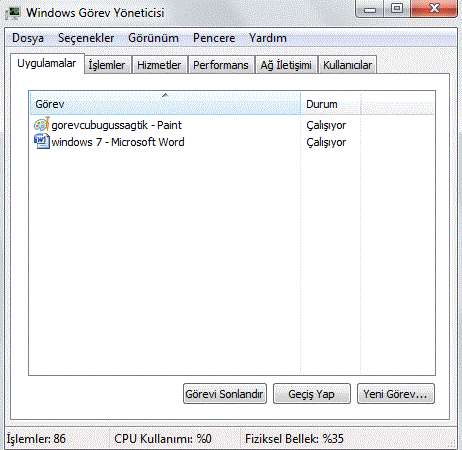Windows Görev Yöneticisi: Görev Yöneticisi ni başlat bilgisayar yönetimi açısından önemli bir seçenektir, Uygulamalar sekmesinde