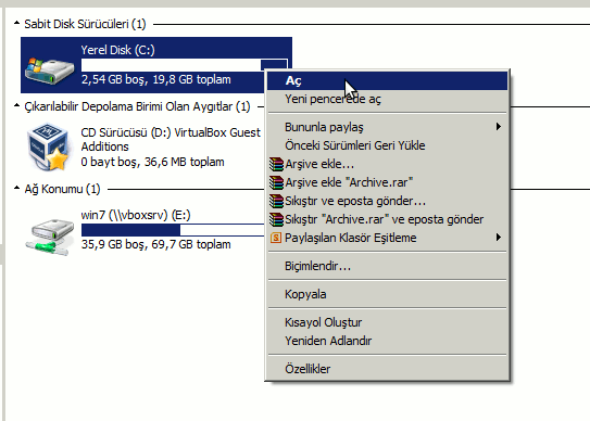 Bilgisayar Penceresi: Sabit disk, disket, Cd/Dvd ve varsa harici depolama birimleri ile tarayıcı, yazıcı gibi diğer çevre birimlerine erişimi sağlar.