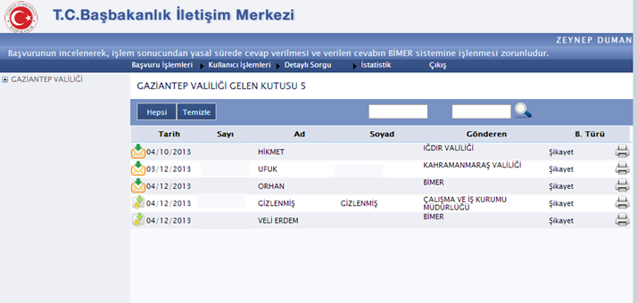 Gelen Kutusu Gelen Kutusunda birime gelen başvurular bulunmaktadır. Kapalı zarf olarak görünenler henüz açılmamış ve üzerinde işlem yapılmamış başvurulardır.