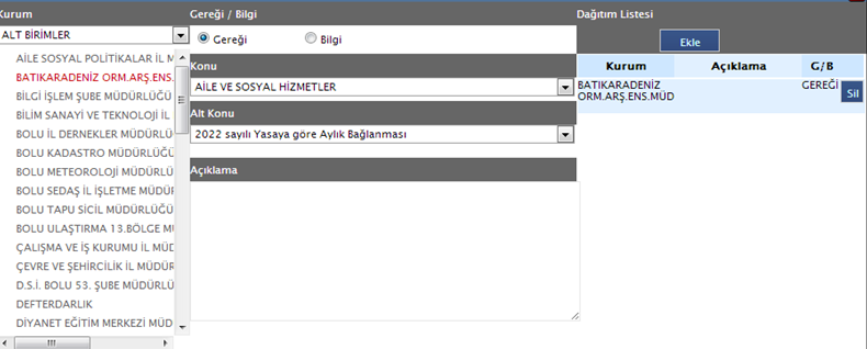 Gelen Kutusu ve Açılan Başvuruya İşlem Yapılması Eğer ekleme ya da düzeltme yapılacaksa eklenen birimin yanında bulunan sil butonuna basılarak silinir, gerekli düzeltme yapıldıktan sonra