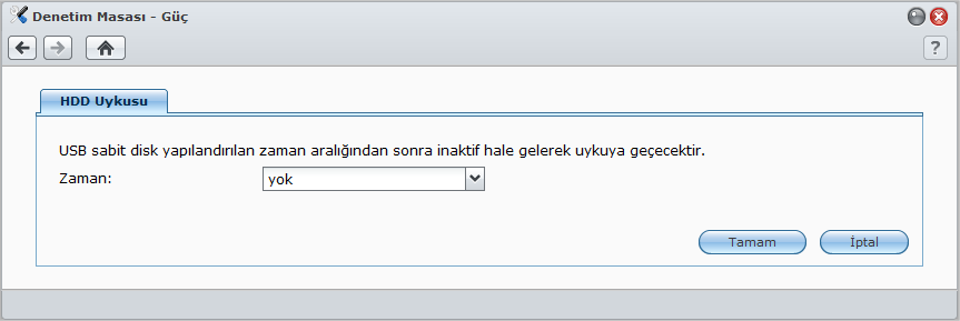 Tarih ve saati NTP sunucusuyla senkronize etmek için: 1 Ana Menü > Denetim Masası > Ağ seçeneğinde geçerli bir DNS sunucu IP'sinin girildiğinden ve USB Station 2 sunucunuzun İnternete bağlandığından