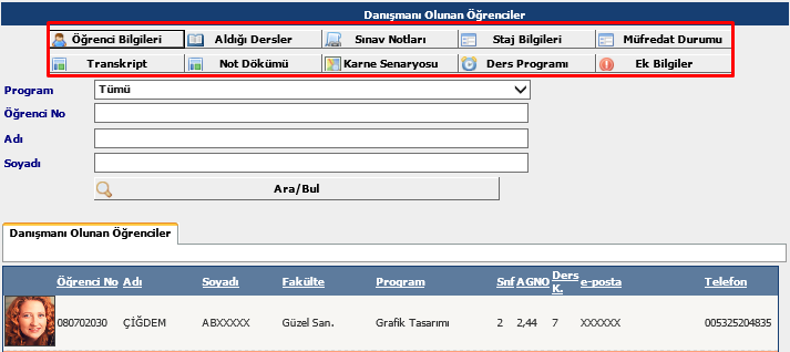 Ders Yoklama Girişi butonu ile seçilen derse ait yoklama girişini yapabilir ve yazdırabilirsiniz. Dersi alan öğrencilerin yoklama saatleri haftalık olarak işlenebilir.