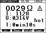 Genel: HOT Cihaz aşırı ısındı (CONTINUITY, VOLT.DROP, HV ve PROG.HV); işareti belirir.. Fig. 47. Örnek Mesaj ISO, LEAK.CURRENT, FUNCTION. TEST ve DISC.TIME testlerine devam edilebilir bu durumda.